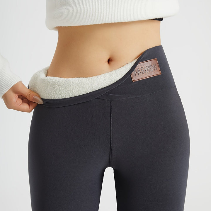 Nerinara | Women's Wide-Leg high-waist Fleece-Lined leggings — Dark Gray