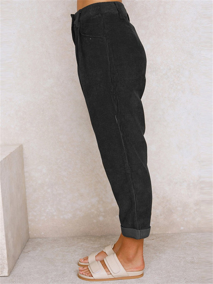 Nerinaria | Women's Casual Corduroy Relaxed Fit Tapered Pants — 2
