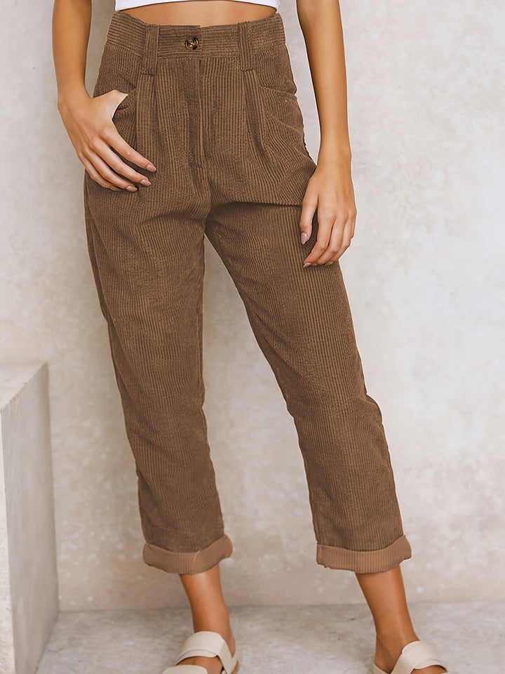 Nerinaria | Women's Casual Corduroy Relaxed Fit Tapered Pants — Brown