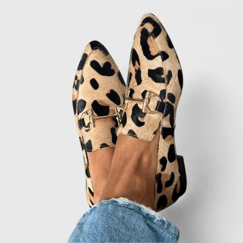 Nevaisse | Women's Orthopedic Comfort Slip-On Orthopedic Animal Print Loafers — Black & Beige