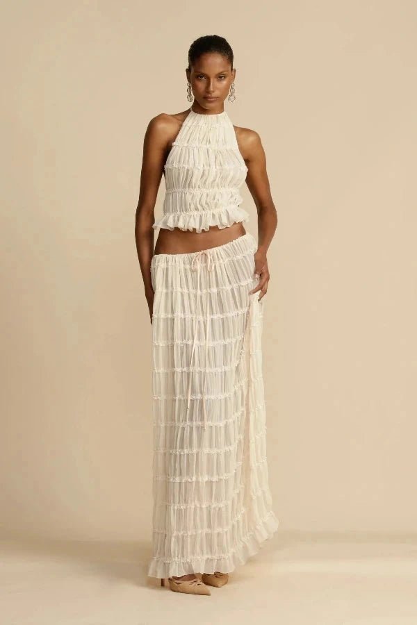 Ninondessa | Women's Matching Printed Lounge Co-Ord Two-Piece Set — White Bliss