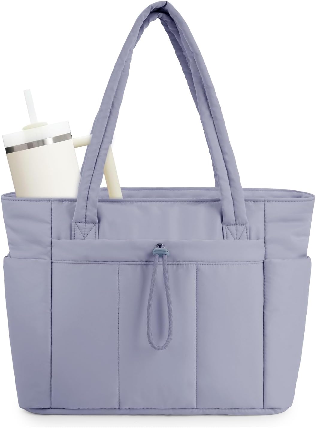 Ninonmora | Women's Casual Stretch Quilted Puffer Tote Bag with Laptop Sleeve and Cup Holder — Blue