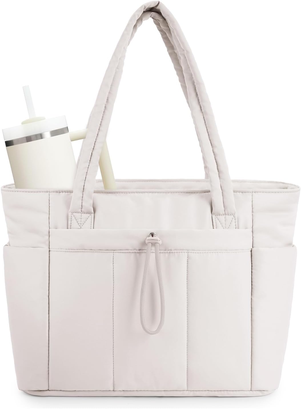 Ninonmora | Women's Casual Stretch Quilted Puffer Tote Bag with Laptop Sleeve and Cup Holder — 1