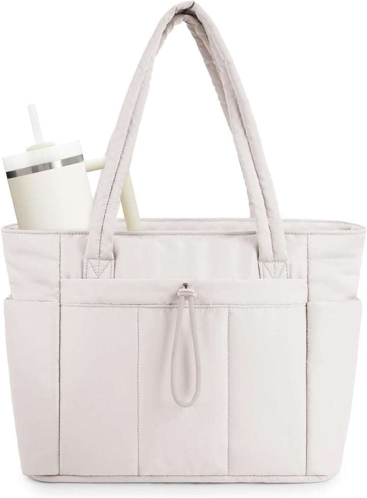 Ninonmora | Women's Casual Stretch Quilted Puffer Tote Bag with Laptop Sleeve and Cup Holder — 1