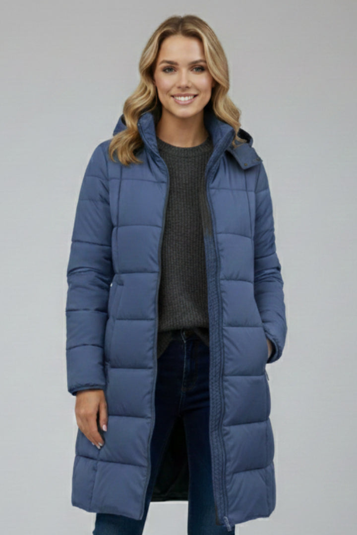 Niracine | Women's Longline Puffer Jacket — Blue