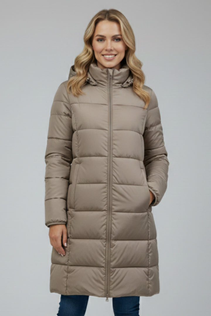 Niracine | Women's Longline Puffer Jacket — Khaki