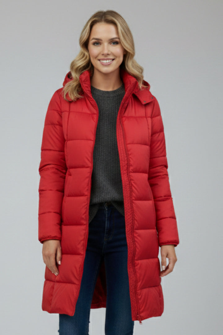 Niracine | Women's Longline Puffer Jacket — Red