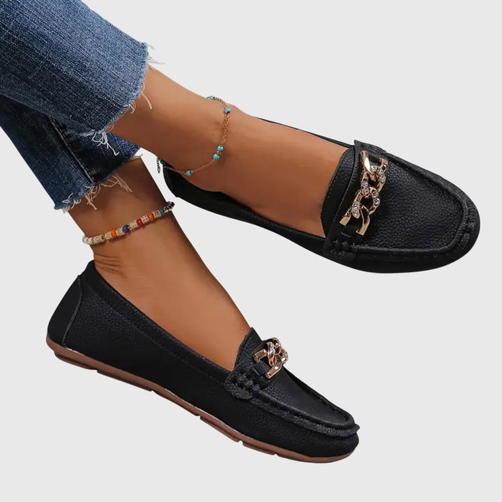 Odelaine | Women's Orthopedic Comfort Gold Chain Loafers Round Toe Slip-On Flats — 2