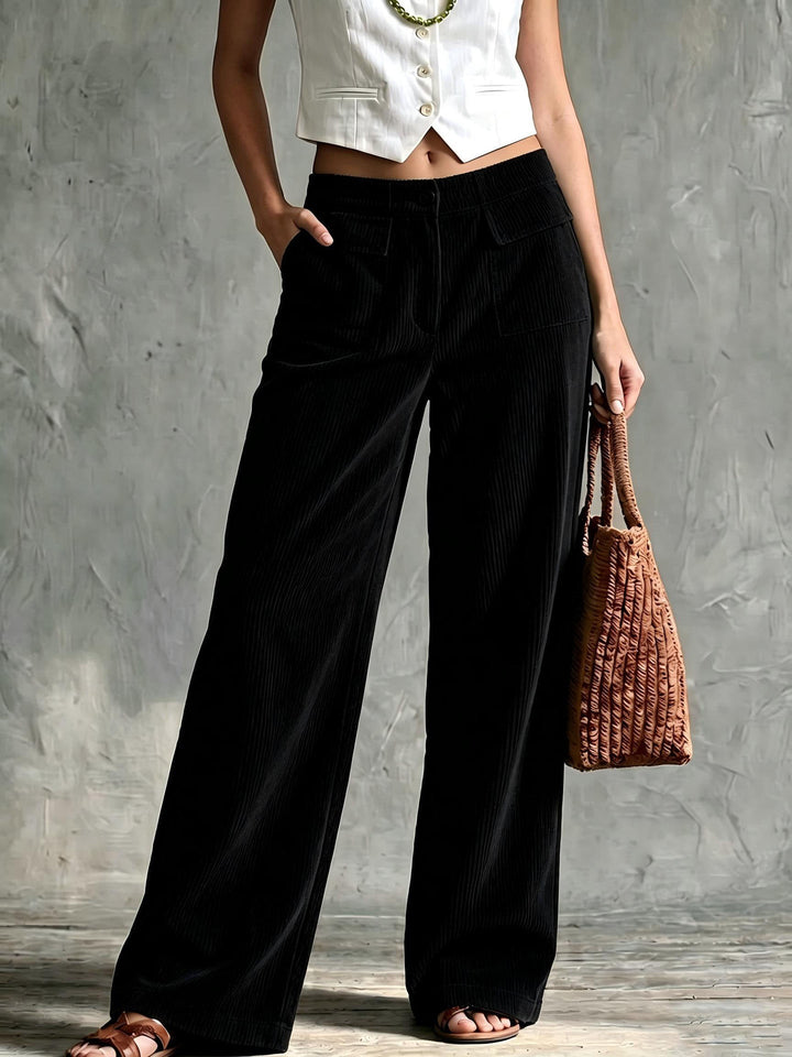 Odelsia | Women's Wide-Leg Corduroy Pants — Black