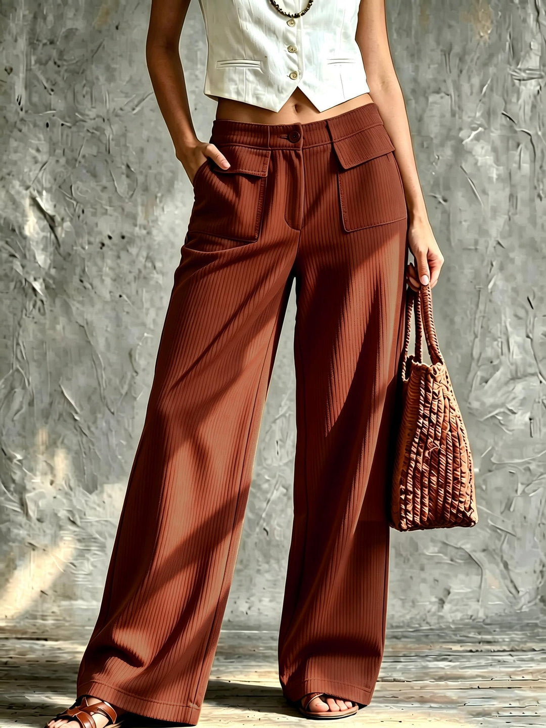Odelsia | Women's Wide-Leg Corduroy Pants — Brown