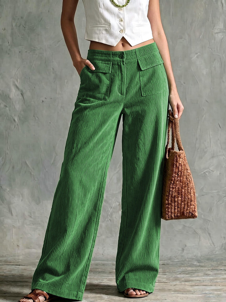 Odelsia | Women's Wide-Leg Corduroy Pants — Green