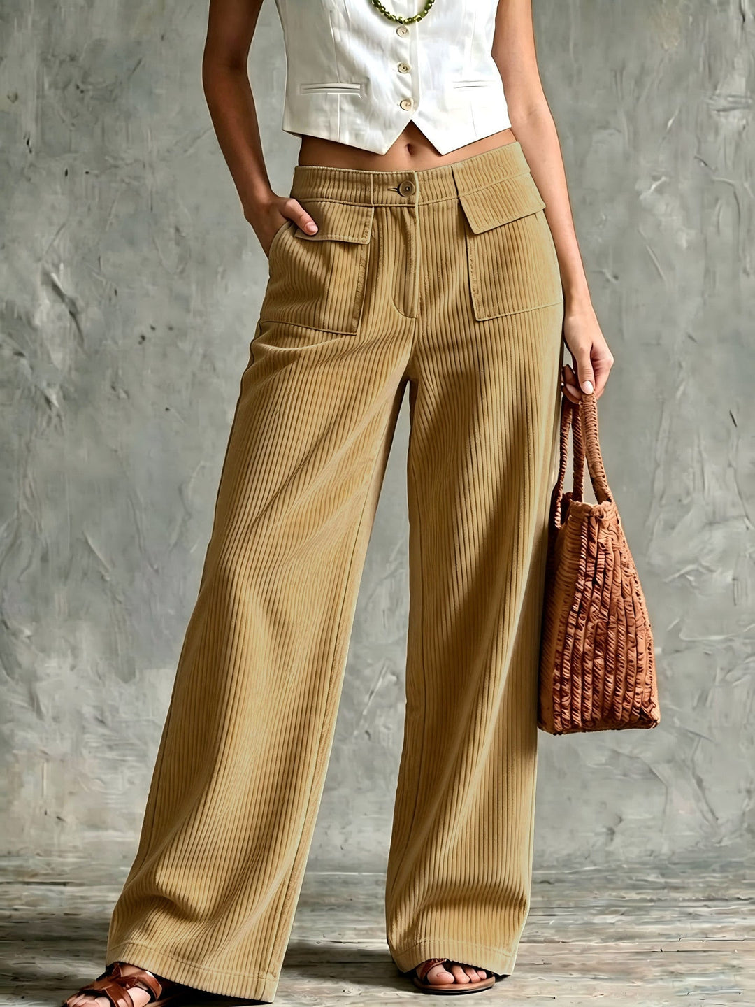 Odelsia | Women's Wide-Leg Corduroy Pants — Khaki
