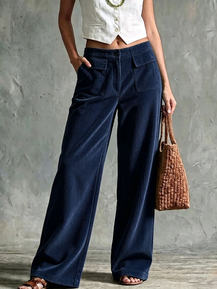 Odelsia | Women's Wide-Leg Corduroy Pants — NavyBlue