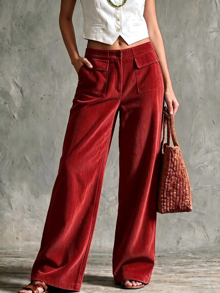 Odelsia | Women's Wide-Leg Corduroy Pants — Red