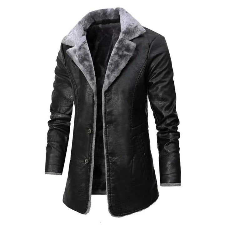 Odelstine | Women's Casual Stretch Sherpa Collar Mid-Length Coat for Men Tops — Black