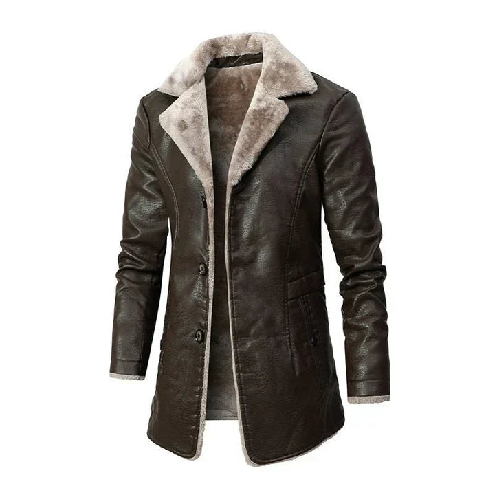 Odelstine | Women's Casual Stretch Sherpa Collar Mid-Length Coat for Men Tops — Brown