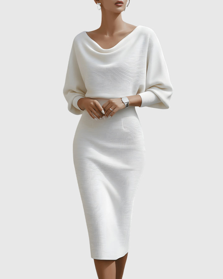Oksana | Women's Wedding Guest Elegant Midi Dress with Batwing Sleeves Dresses — 2