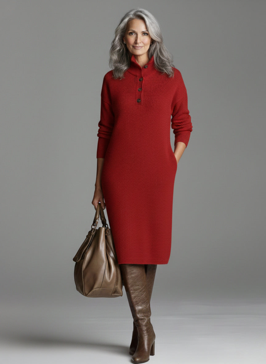 Ondvia | Women's Elegant Chic Ribbed Midi Dress — 2