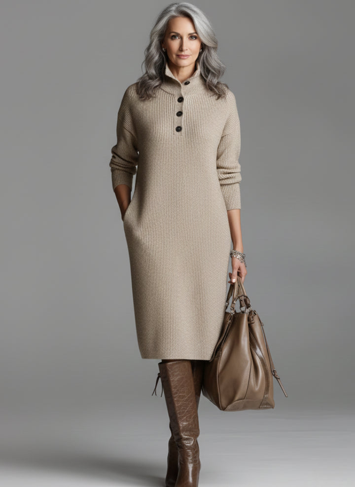 Ondvia | Women's Elegant Chic Ribbed Midi Dress — Gray