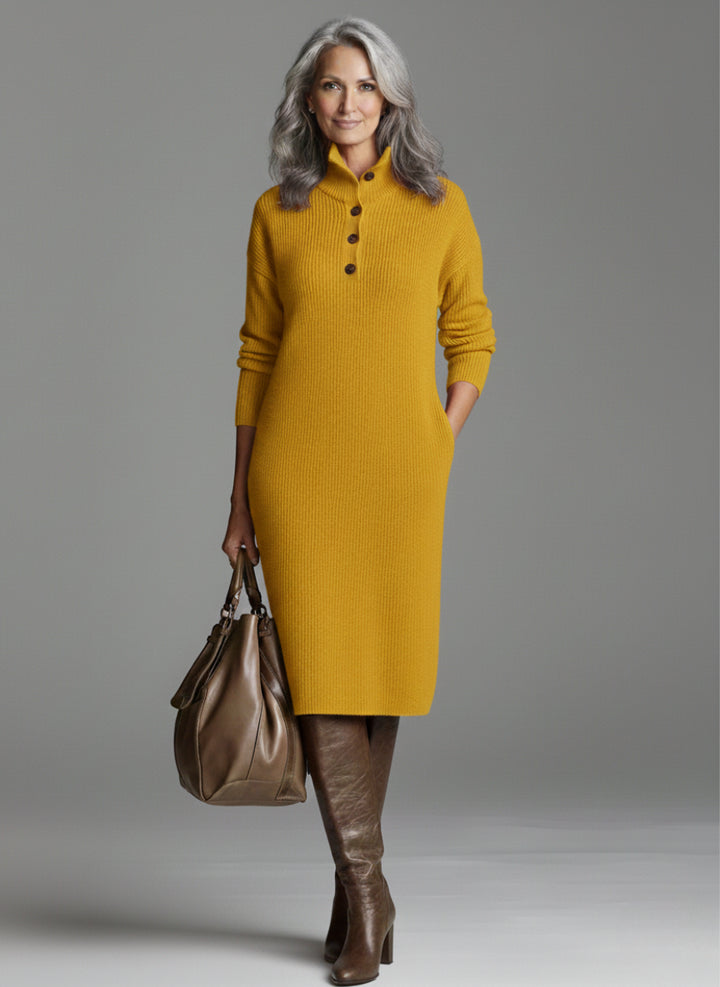 Ondvia | Women's Elegant Chic Ribbed Midi Dress — Orange