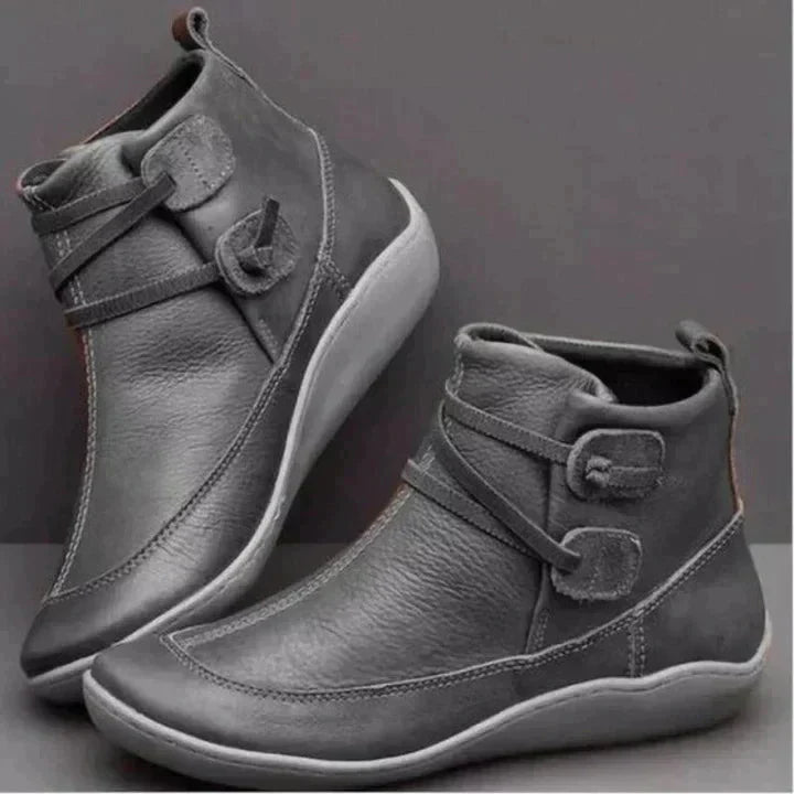 Ophelia | Women's Western Style Knee-High Waterproof Orthopedic Boots – Buckle Strap Walking Boots — Grey
