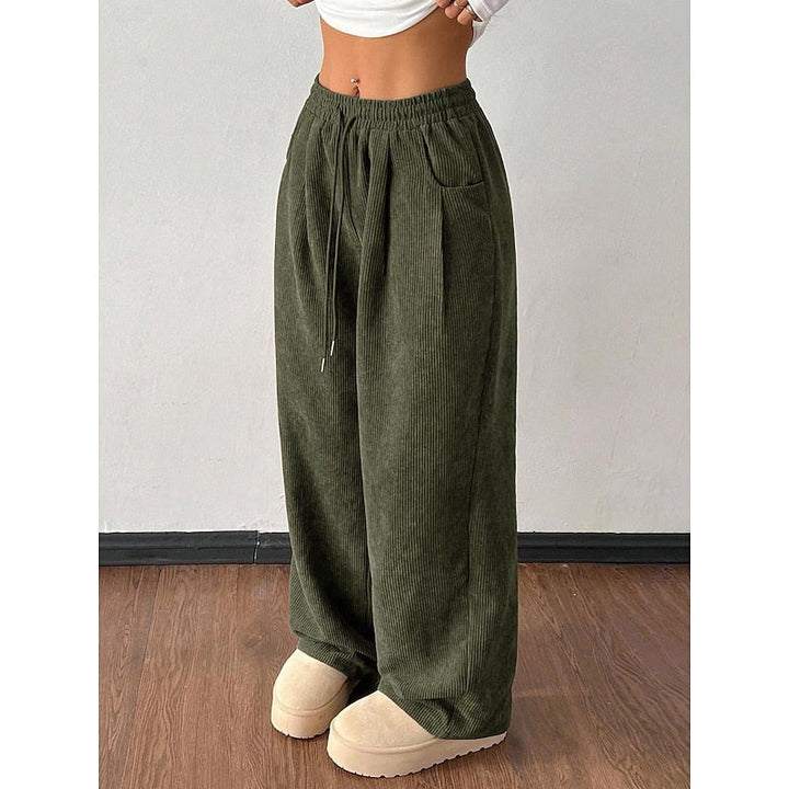 Oriaelle | Women's Corduroy Wide-Leg Pants with Drawstring Waist — 1