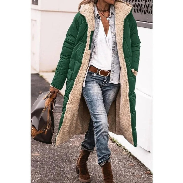 Oriara | Women's Longline Puffer Jacket with Sherpa Lining — Green