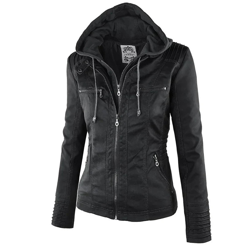 Orlaelle | Women's Waterproof Slim-Fit Faux Leather Jacket
