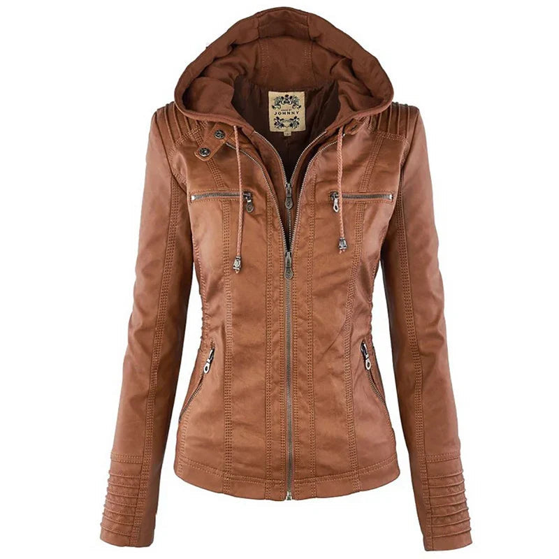 Orlaelle | Women's Waterproof Slim-Fit Faux Leather Jacket
