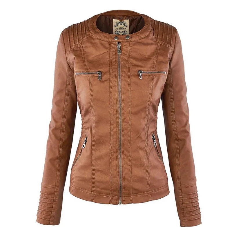 Orlaelle | Women's Waterproof Slim-Fit Faux Leather Jacket