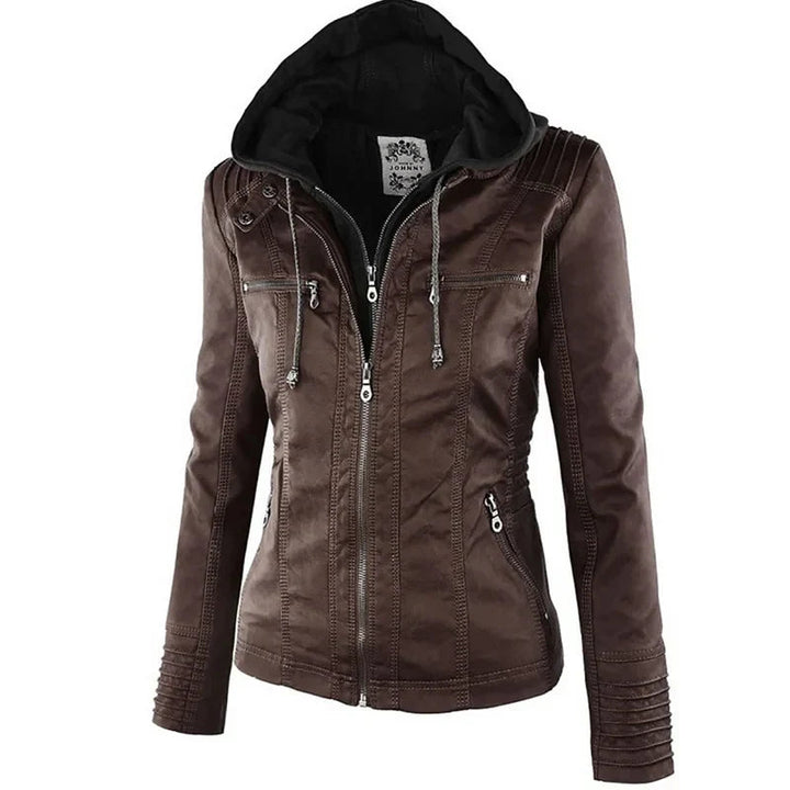 Orlaelle | Women's Waterproof Slim-Fit Faux Leather Jacket