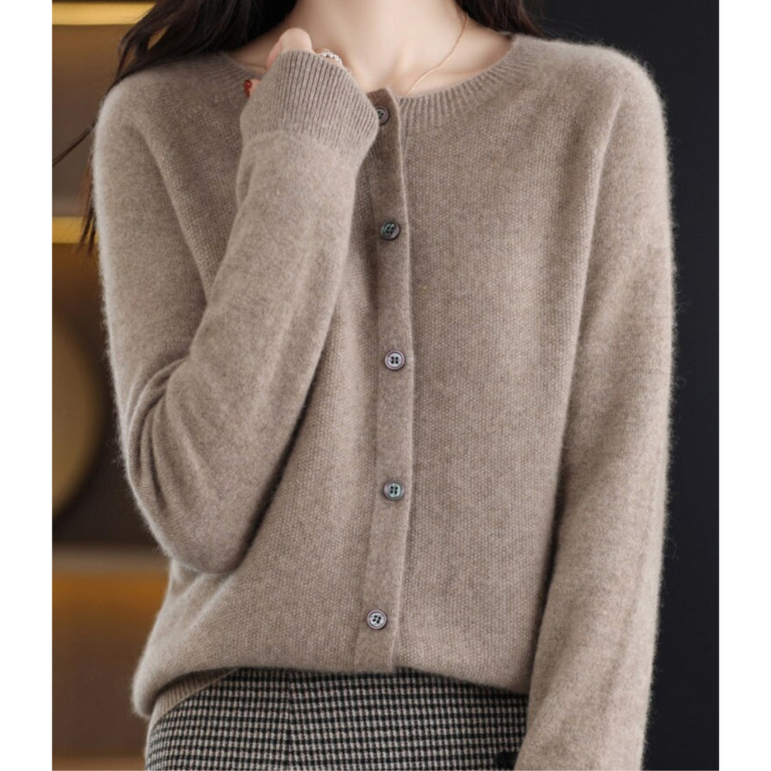 Orlaessa | Women's Cozy Merino Wool && Cashmere cardigan for – elegant O-Neck Knit — Brown