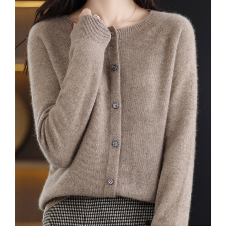 Orlaessa | Women's Cozy Merino Wool && Cashmere cardigan for – elegant O-Neck Knit — Brown