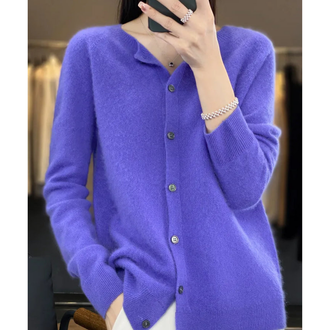 Orlaessa | Women's Cozy Merino Wool && Cashmere cardigan for – elegant O-Neck Knit — Dark Blue