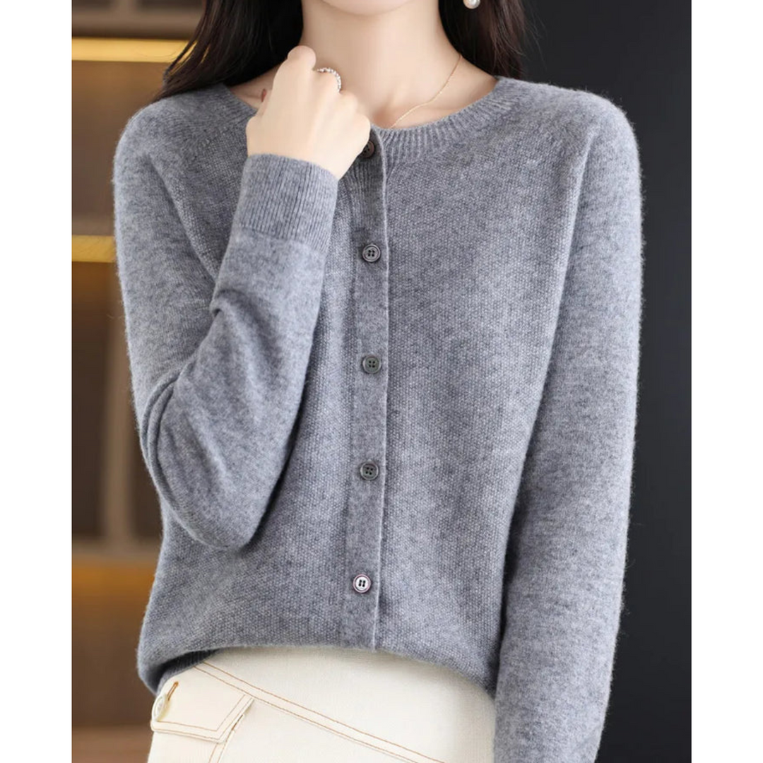 Orlaessa | Women's Cozy Merino Wool && Cashmere cardigan for – elegant O-Neck Knit — Grey