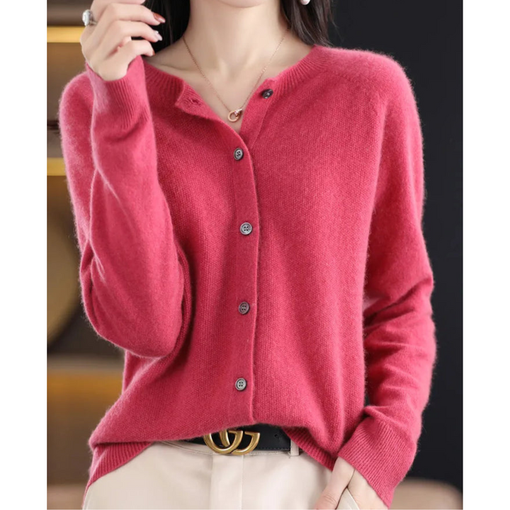Orlaessa | Women's Cozy Merino Wool && Cashmere cardigan for – elegant O-Neck Knit — Hot Pink