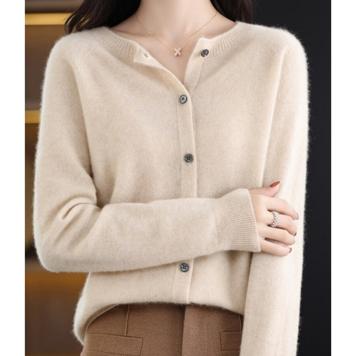 Orlaessa | Women's Cozy Merino Wool && Cashmere cardigan for – elegant O-Neck Knit — Khaki