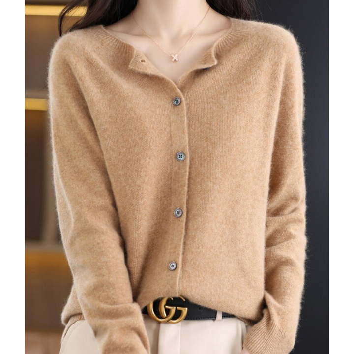 Orlaessa | Women's Cozy Merino Wool && Cashmere cardigan for – elegant O-Neck Knit — Light Brown