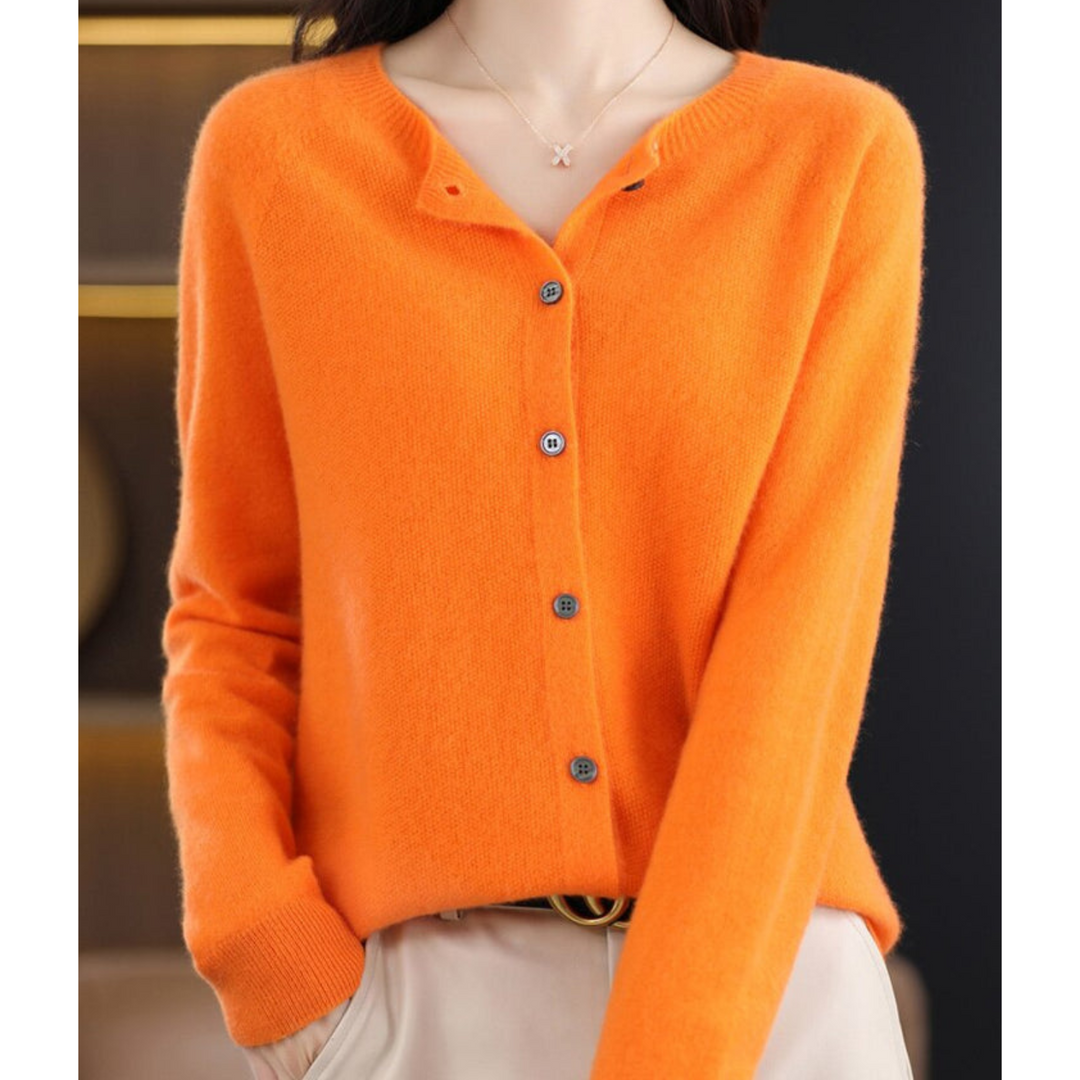 Orlaessa | Women's Cozy Merino Wool && Cashmere cardigan for – elegant O-Neck Knit — Orange
