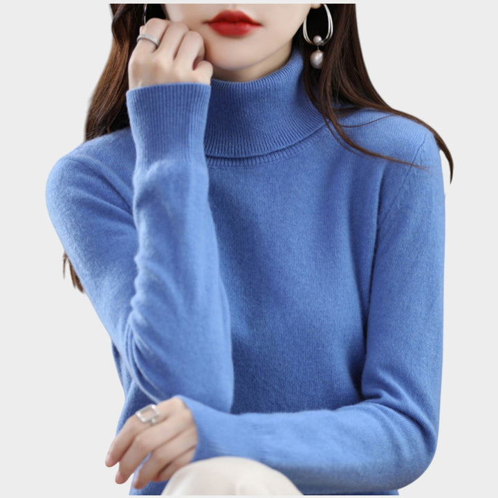 Orlastine | Women's Knit Cozy Cashmere Sweater Turtleneck Slim Fit — Blue