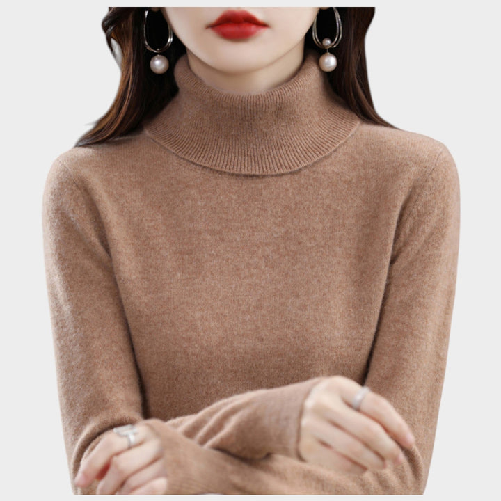 Orlastine | Women's Knit Cozy Cashmere Sweater Turtleneck Slim Fit — Brown