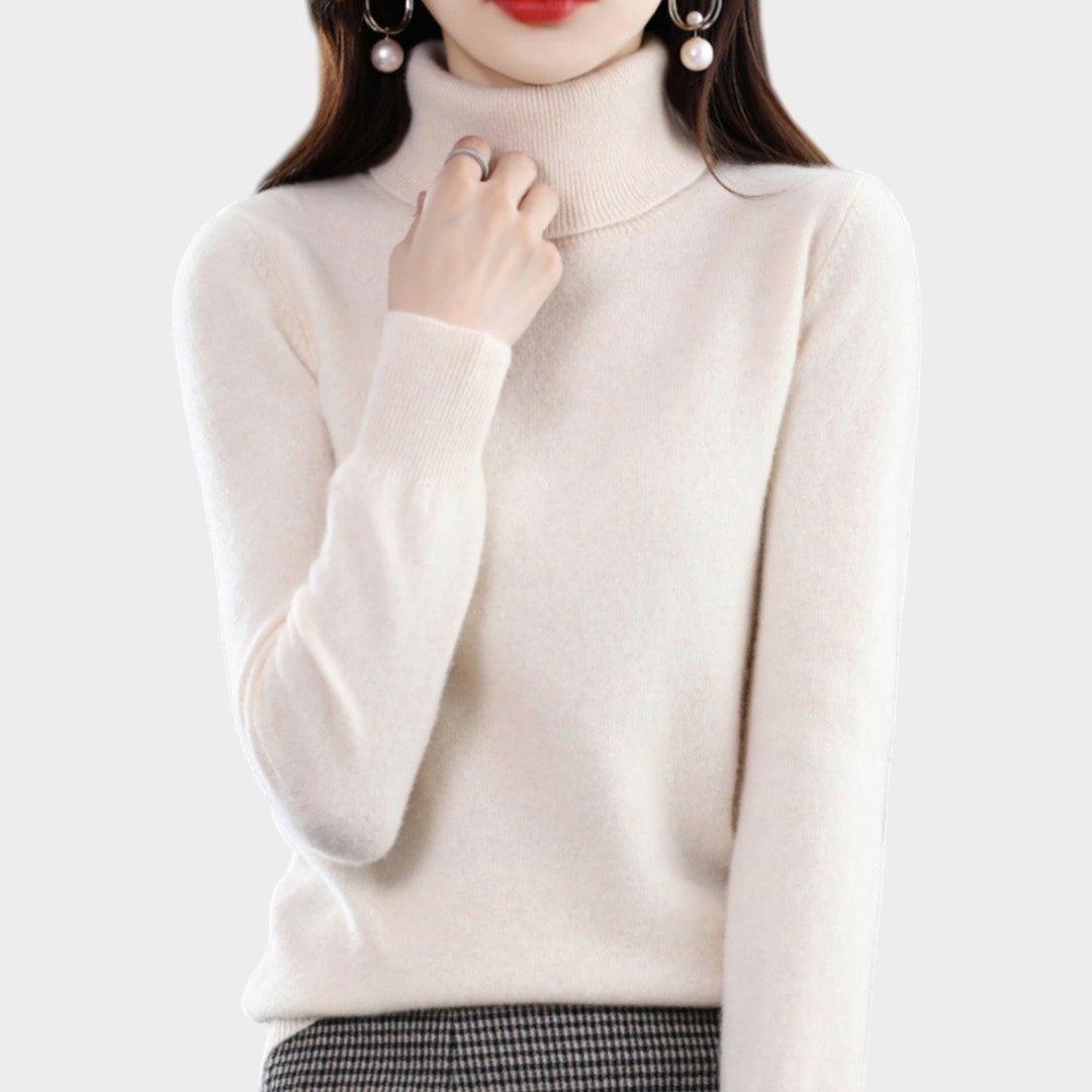 Orlastine | Women's Knit Cozy Cashmere Sweater Turtleneck Slim Fit — Cream