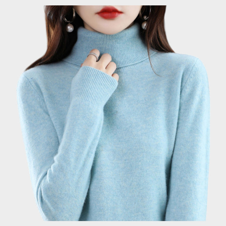 Orlastine | Women's Knit Cozy Cashmere Sweater Turtleneck Slim Fit — Light blue