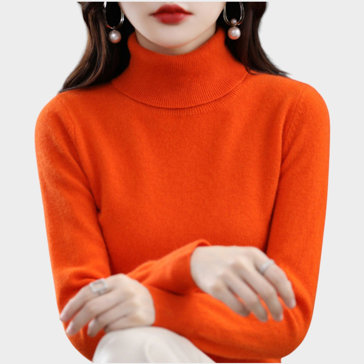 Orlastine | Women's Knit Cozy Cashmere Sweater Turtleneck Slim Fit — Orange