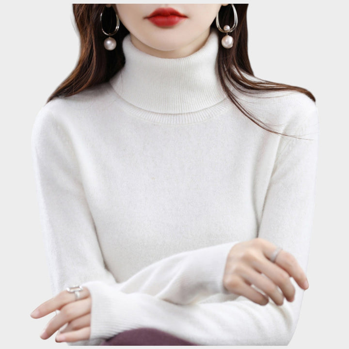 Orlastine | Women's Knit Cozy Cashmere Sweater Turtleneck Slim Fit — White