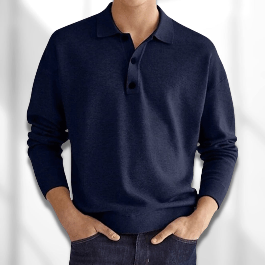 Percival | Men's Cozy Long Sleeve Knit Polo Shirt Sweaters — Blue