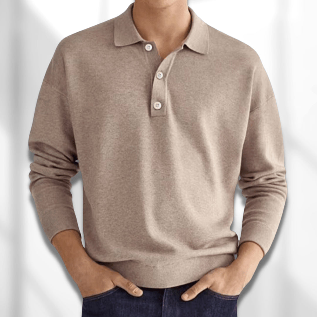 Percival | Men's Cozy Long Sleeve Knit Polo Shirt Sweaters — 1