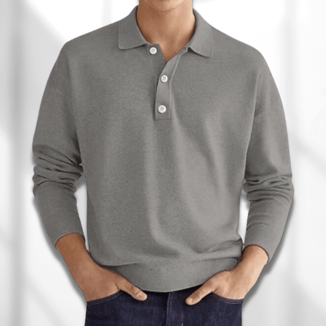 Percival | Men's Cozy Long Sleeve Knit Polo Shirt Sweaters — Gray