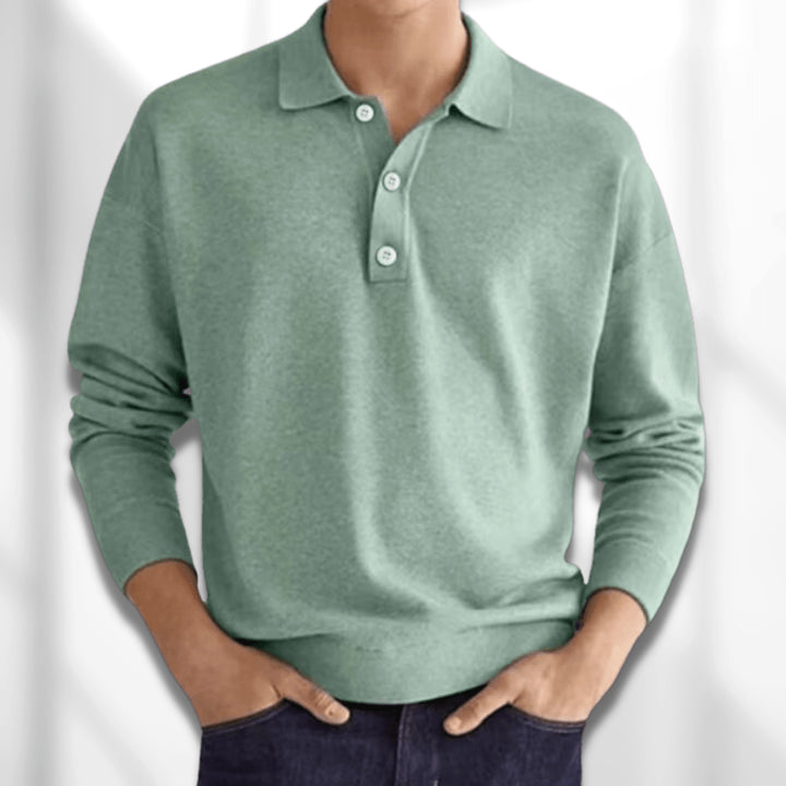 Percival | Men's Cozy Long Sleeve Knit Polo Shirt Sweaters — Light Green