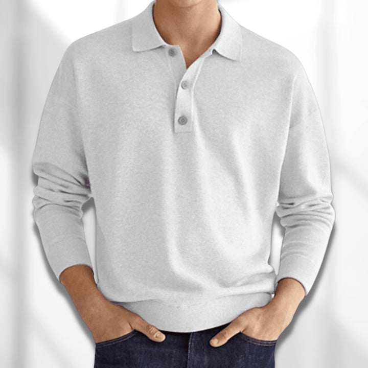 Percival | Men's Cozy Long Sleeve Knit Polo Shirt Sweaters — White